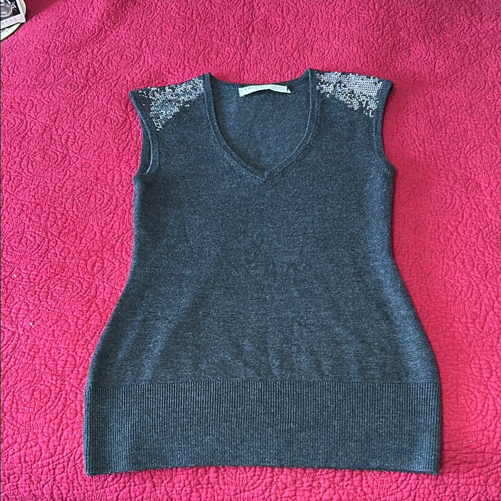 Trina Turk Gray Embellished Fitted Tank Top size small